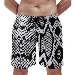 Men's Shorts Black White Snakeskin Board Animal Snake Skin Print Beach Short Pants Drawstring Classic Printing Swimming Trunks 3XLMen's