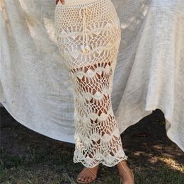 Aproms Bohemia Crochet Kintted Long Maxi Skirt Women Vintage Cotton Hollow Out Skirts Ladies Summer Beach Pencil Skirts 220701