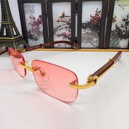 Red Fashion Designer Sunglasses for Man Unisex Buffalo Horn Glasses Classic Retro Sunglass Women Rectangular Frame Acetate Wooden Vintage