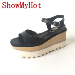ShowMyHot Spring Summer New Stars platform shoes female Wedges real Leather Creepers shoes Women Moccasins design sandals 210226