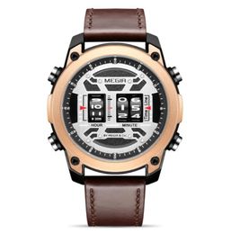 2142 Customize wholesales Men's Quartz watches Fashion Sports Multifunctional Dual Time 30M Waterproof Business Round Luminous Leather bracelet watch