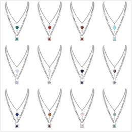 QIMOSHI Dainty Layered Alloy Lock and Key Choker Jewelry for Men Girl Boys Women Gemstone Pendant Chain Necklace