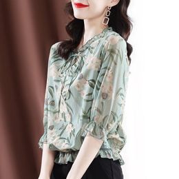 Women's Blouses & Shirts Shirt Women 2022 Fashion Spring And Summer Temperament Casual Three-quarter Sleeve Ladies Western Style Blouse