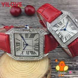 Top Model Fashion Japan Quartz Movement Watch 33mm 27mm Square Diamonds Dial Men Women Clock 316L Stainless Steel Case Gift Party Waterproof Wristwatches