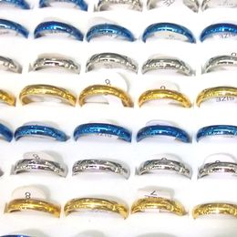 50pcs/Pack 4mm Width Plain Stainless Steel Ring Silver Blue Gold Color Mixed Size