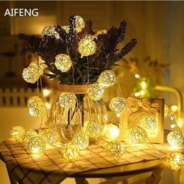 AIFENG 10M 5M 2.5M 1.2M Led rattan Ball String Light led fairy lights For Party Christmas Wedding Decoration LED Garland Y201020
