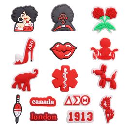 MOQ 20Pcs PVC Red Series Lips Dog Flower 1913 Canada Shoe Charm Accessories Decoration Buckcle for Clog Bracelet Wristband Party Gift