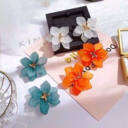 orange flower earrings Canada - Hyperbole Flower Stud Earrings Women Acrylic Big White Orange Green Flower Holiday Earring 436 D3