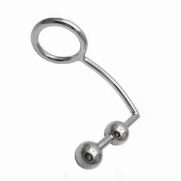Nxy Anal Toys Stainless Steel 40 45 50mm Solid Double Bead Hook Metal Anus Butt Plug Massage Expansion Adult g Spot Orgasm Sex Products 220420