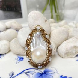 Pendant Necklaces 5pcs/batch Natural Baroque Pearl Rhinestone Edging Making Jewelry Necklace Accessories Wholesale