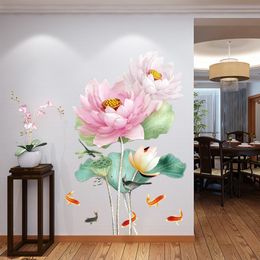 Chinese Style Lotus Flower 3D Wallpaper Wall Stickers Living Room Bathroom Home Decor Poster Y200103