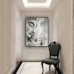 Abstract Black and White Zen Religion Buddha Oil Painting on Canvas Posters and Print Cuadros Wall Art Pictures For Living Room