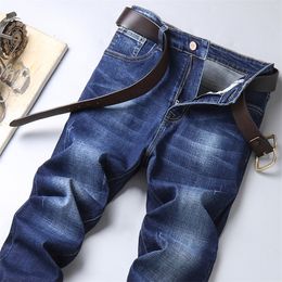 New Autumn Men's Slim Blue Jeans Business Casual Cotton Stretch Regular Fit Denim Pants Male Brand Black Trousers 201123