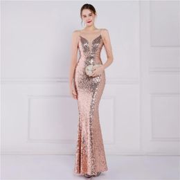 Party Dresses Gold Sequin Elegant For Women Spaghetti Straps V-neck Long Dress Evening Woman Special Occasion GownParty