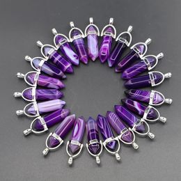 Natural Stone Purple Hexagonal Column Pillar Charms Pendants Diy Jewelry Accessories New Design Necklaces