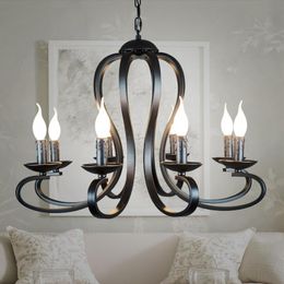 Pendant Lamps Nordic American Coutry Style Modern Candle Chandelier Lighting Fixtures Vintage White/black Wrought Iron Home E14Pendant