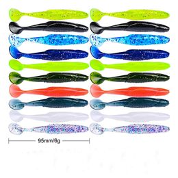 100Pcs/Kit hot 10 Colour soft jelly lure drop shot fishing tackle bait jig paddle tail sinking silicone fishing lures shad 9.5cm 6g K1641
