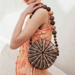 Evening bag Casual Bamboo Beach Bag Women Summer New Hand Woven Hollow Out Round Straw Handbag Ladies Retro Wooden Basket Bags Holiday 20220607