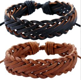 Nightclub hip hop MAN WOMAN PU Bracelet Brown Black Imitation genuine leather bracelet adjustable weave jewelry
