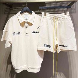 Rhude x Letter Embroidered Lapel Pullover T-shirt Men's and Women's Short Sleeve S-xl poloshirt shirt t shirts for men tshirts fashions