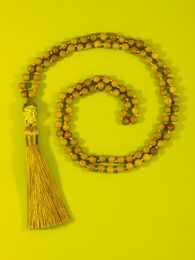 Pendant Necklaces 6mm 108 Mala Beads Necklace Natural Rhodonite With Buddha Head Beaded Bohemian Tassel Yoga JapamalaPendant