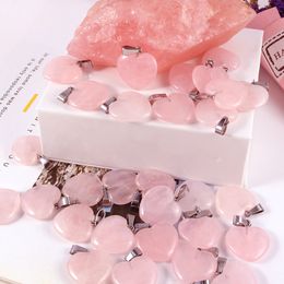 Natural Stone 20mm heart Charms Opal Rose pink Quartz Chakra Healing Pendants for Necklace earrrings Jewellery Making Findings