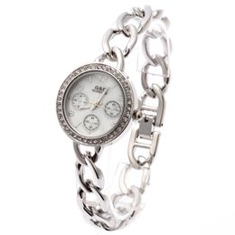Wristwatches G&D Women Watch Silver Stainless Steel Band Rhinestone Luxury Bracelet Women's White Dial Quartz Analogue Wrist WatchesWr