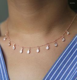Sterling Silver Jewelry Elegant Chocker Charm Tear Drop Cubic Zirconia Tassel Luxury Bridal Gift Necklace Chains Morr22