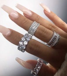 Cluster Rings Luxury 925 Silver Band For Women Pave Simulated Diamond Wedding Engagement Cocktail White Topaz Finger Fine JewelryCluster