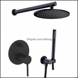 Rolya Luxury Solid Brass Matte Black Concealed Waterfall Bathroom Shower Set In Wall Rain Faucet Drop Delivery 2021 Sets Faucets Showers