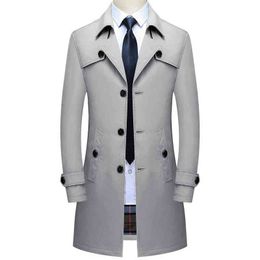 Thoshine Brand Spring Autumn Men Long Trench Coats Superior Quality Buttons Man Fashion Outfit Jackets Windbreaker Plus Size L220725
