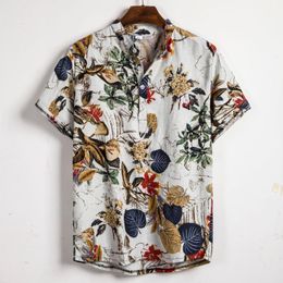 Men Shirts Hawaiian Printed Short Sleeve Blouse Man Loose Button Camisa Summer Floral Patchwork Chemise Masculina M-3XL Men's T-Shirts