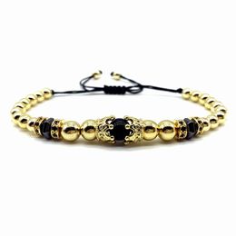 Charm Bracelets Trendy Crown Round Tube Bracelet Men Adjustable Vintage Braided Macrame 4mm Bead For Jewellery GiftCharm