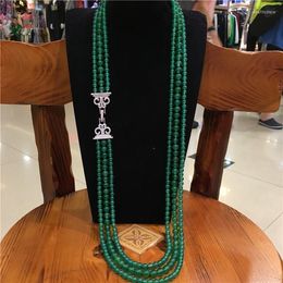 Chains Crown CZ Simple Multi-layer Green Agate JADE Long Necklace Sweater Chain European And American Fashion Gift 25inchChains Heal22