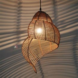 Pendant Lamps Southeast Asia Creative Bamboo Lamp Sea Snail Shape E27 Wicker Shades LED Lights For Study Parlor Teahouse FixturesPendant