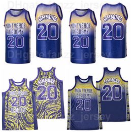Man High School Montverde Academy Basketball 20 Ben Simmons Jerseys Marble Moive Hip Hop Breathable Pure Cotton Team Color Purple HipHop Sport Good Quality