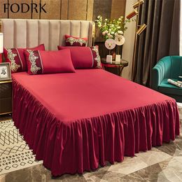 3pcs Bed Sheet Set Linen Cotton Cover Double Bedsheet King Size with Pillowcase 2 Seater Satin Bedding Bedspread Mattresses Red 220514