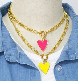 Catene 5 pezzi di moda gocciolante olio a forma di cuore oro collana a catena placcata in oro di alta qualità da donna in rame di lusso