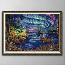 Northern lights Handmade Cross Stitch Craft Tools Embroidery Needlework sets counted print on canvas DMC 14CT 11CT Home decor paintings