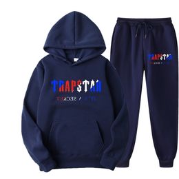 Tracksuit TRAPSTAR Brand Printed Sportswear Men 16 colors Warm Two Pieces Set Loose Hoodie Sweatshirt Pants jogging 220719