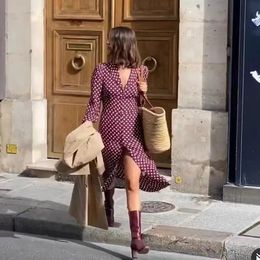 Casual Dresses Women Dress 2022 Fall/Winter Products Violet Print Retro Polka Dot Long Sleeve WomenCasual