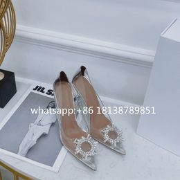 Amina women lady high 9.5CM heel blingbling clear PVC pump party shoes rhinestone dress formal wear AM3030