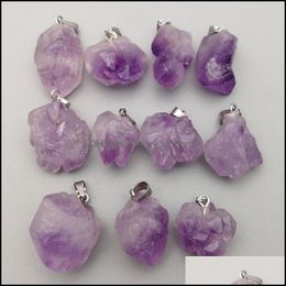 Pendant Necklaces Pendants Jewelry Fashion High Quality Natural Amethyst Druzy Stone For Making Charm Dhuwh