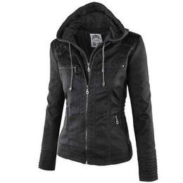 2020 Fashion Winter Faux Leather Jacket Women's Basic Jackets Hooded Black Slim Motorcycle Jacket Women Coats Female XS-7XL 50 L220728