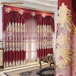 Curtain & Drapes European-style Curtains For Living Dining Room Bedroom Chenille Hollow Embroidered Blackout Custom Red Festive Extravagance