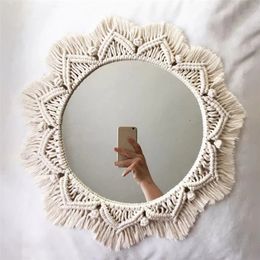 Boho Macrame Round Mirror Decorative s Aesthetic Room Decor Hanging Wall for Bedroom Living House Decoration 220512
