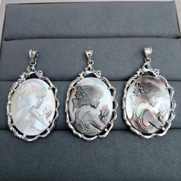 Pendant Necklaces Mother Of Pearl Natural Shell Beauty Woman Cameo 10 PiecesPendant NecklacesPendant