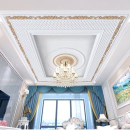 Ceiling Wallpaper 3D Golden Plaster Carving For Living Room Bedroom Wall papers Home Decor Ceiling Wallpapers