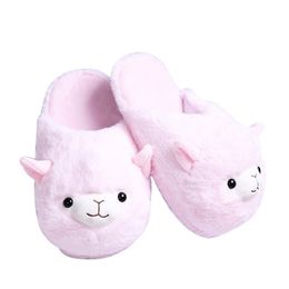 Womens Slippers Alpaca Sheep Winter Indoor Home Floor Slippers Cute Soft Fur Cotton Slippers Flip Flops Cosy Shoes For Lady Y201026