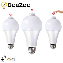 OuuZuu E27 LED PIR Motion Sensor Light Bulb 12W 15W 18W 85-265V Infrared Radiation Motion Detector Sensor Lamp for Home lighting H220428